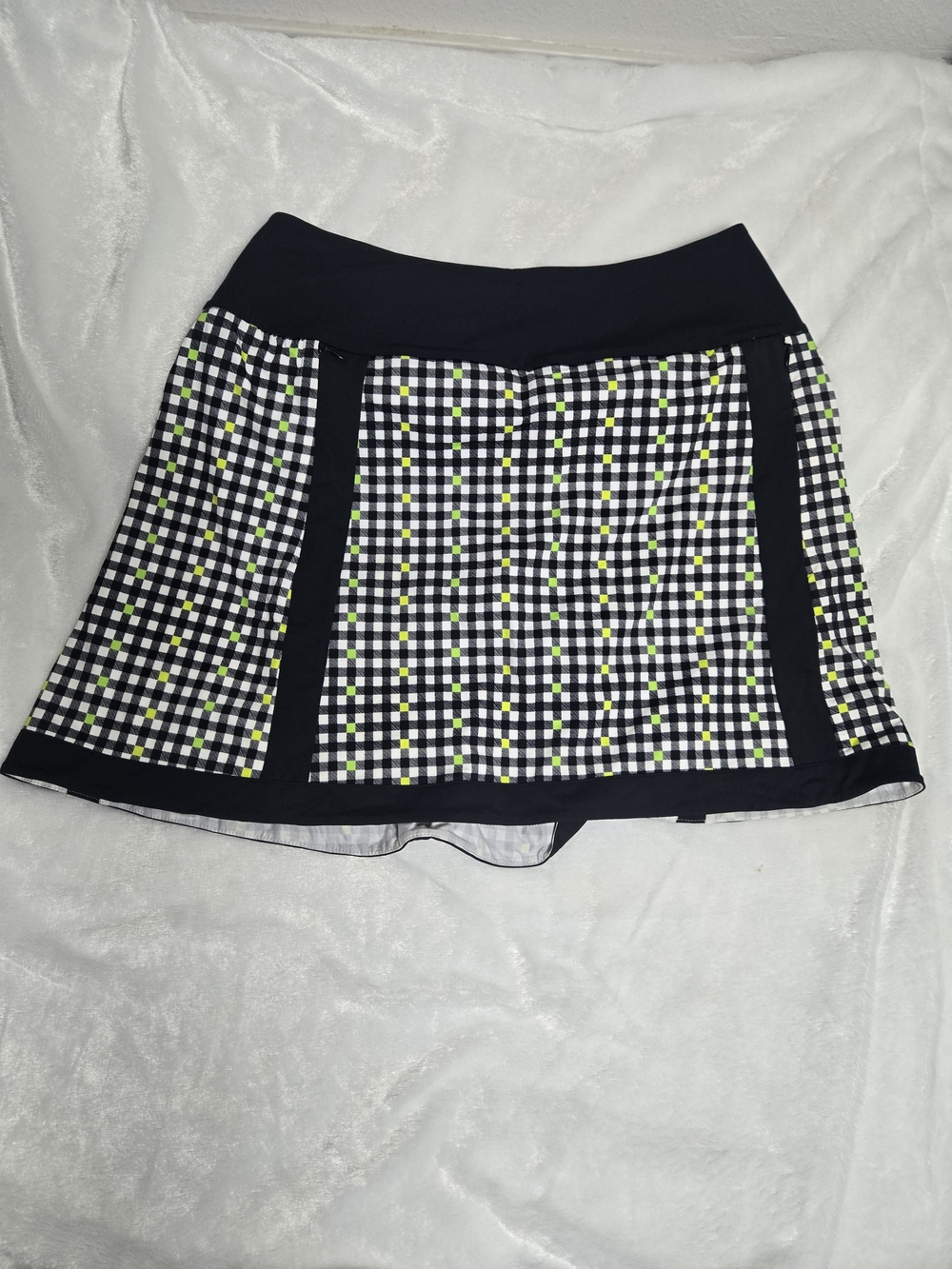 Kinona Black & White Check Skirt with Lime Dot Accent